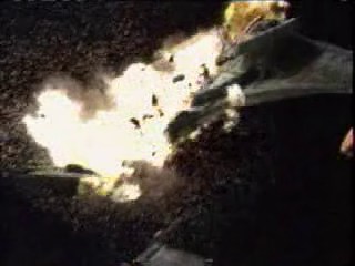 A Klingon cruiser after being rammed by a Jem'Hadar fighter