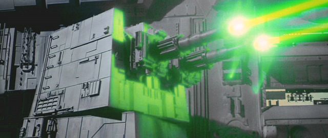 A heavy turbolaser turret opens fire during the Battle of Yavin